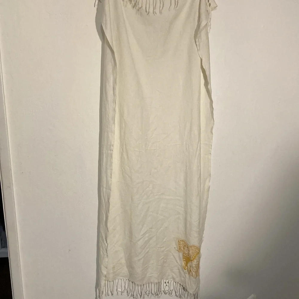 🌈 Fringed cotton scarf with elephant silk screen silk cotton blend